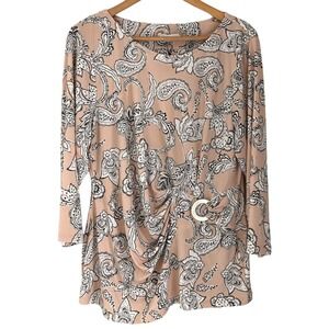 Calvin Klein Women's Paisley Printed Cinch Gold Hardware 3/4 Sleeves SIZE XL